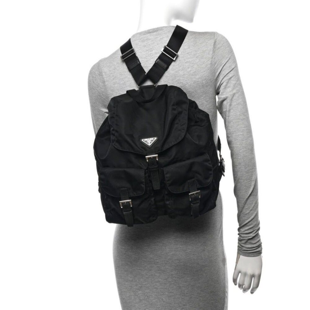 Prada Nylon Tessuto Backpack Saffiano Leather Shoulder Bag Purse Tote - Picture 2 of 10